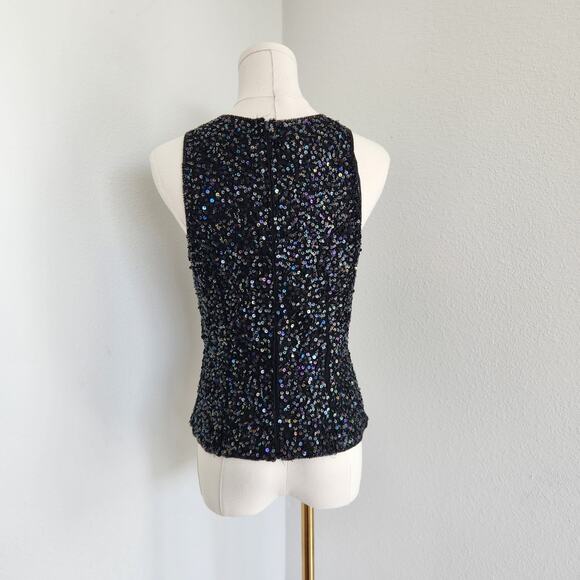 Vintage Lawrence Kazar Black Iridescant Sequin Silk Embroidered Blouse S - Picture 7 of 14